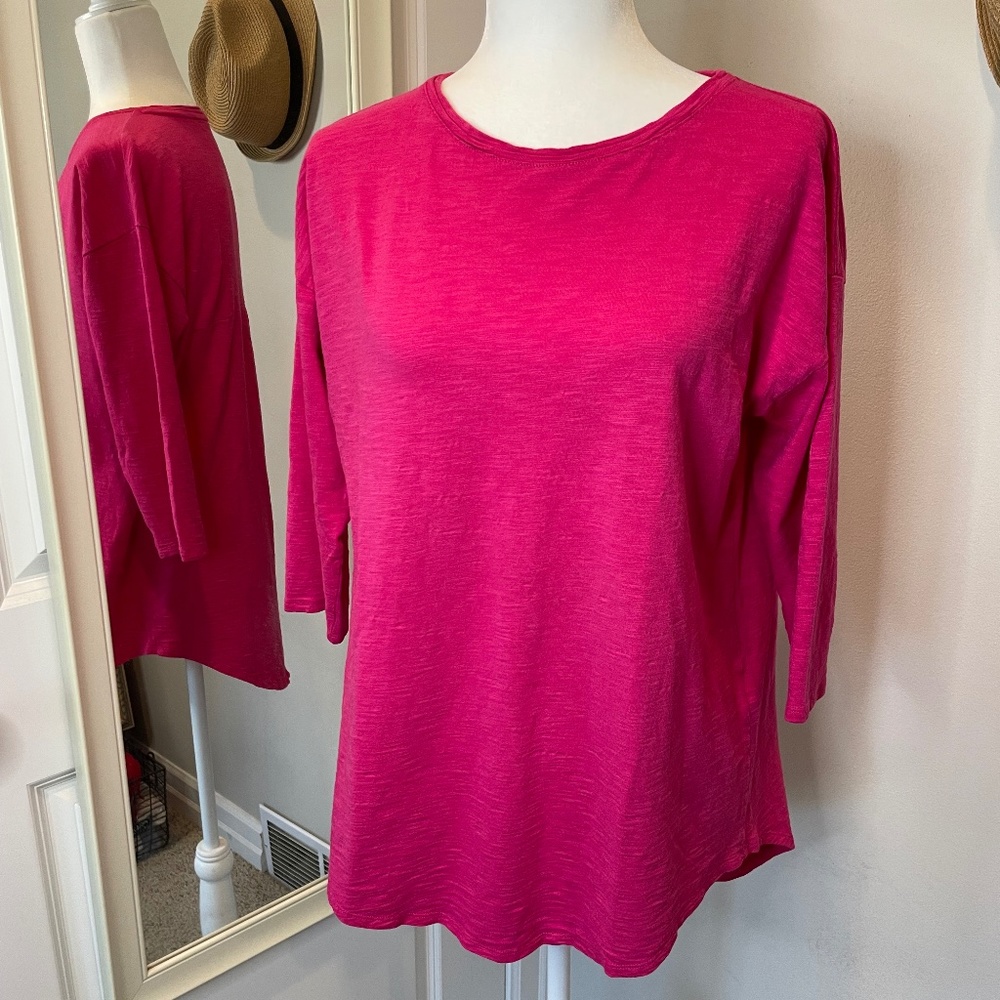 Chico's The Ultimate Tee Bright Pink Tunic with 3/4 Sleeves - Size 1 (8-10)
